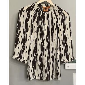 Tory Burch Silk Top Abstract Print‎ Tunic Blouse Womens sz 2 EUC